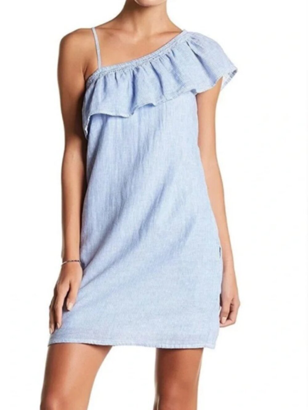 NWT beachlunchlounge Jessmina Dress Blue White Stripe Linen Cotton Medium M New